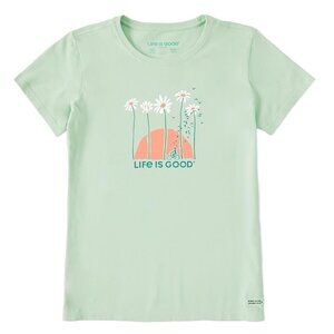 New LIFE IS GOOD Womens XXL Crusher Tee Towering Daisies Bicycle Bike Sage Green